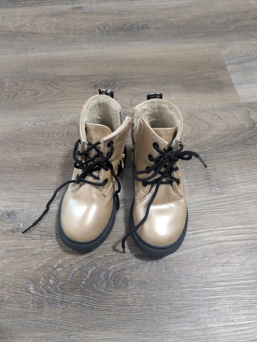 Girls Fleece Lined Champagne Combat Boots 9/10